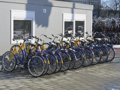 906119 Afbeelding van een stalling voor OV-fietsen op het Smakkelaarsveld te Utrecht.